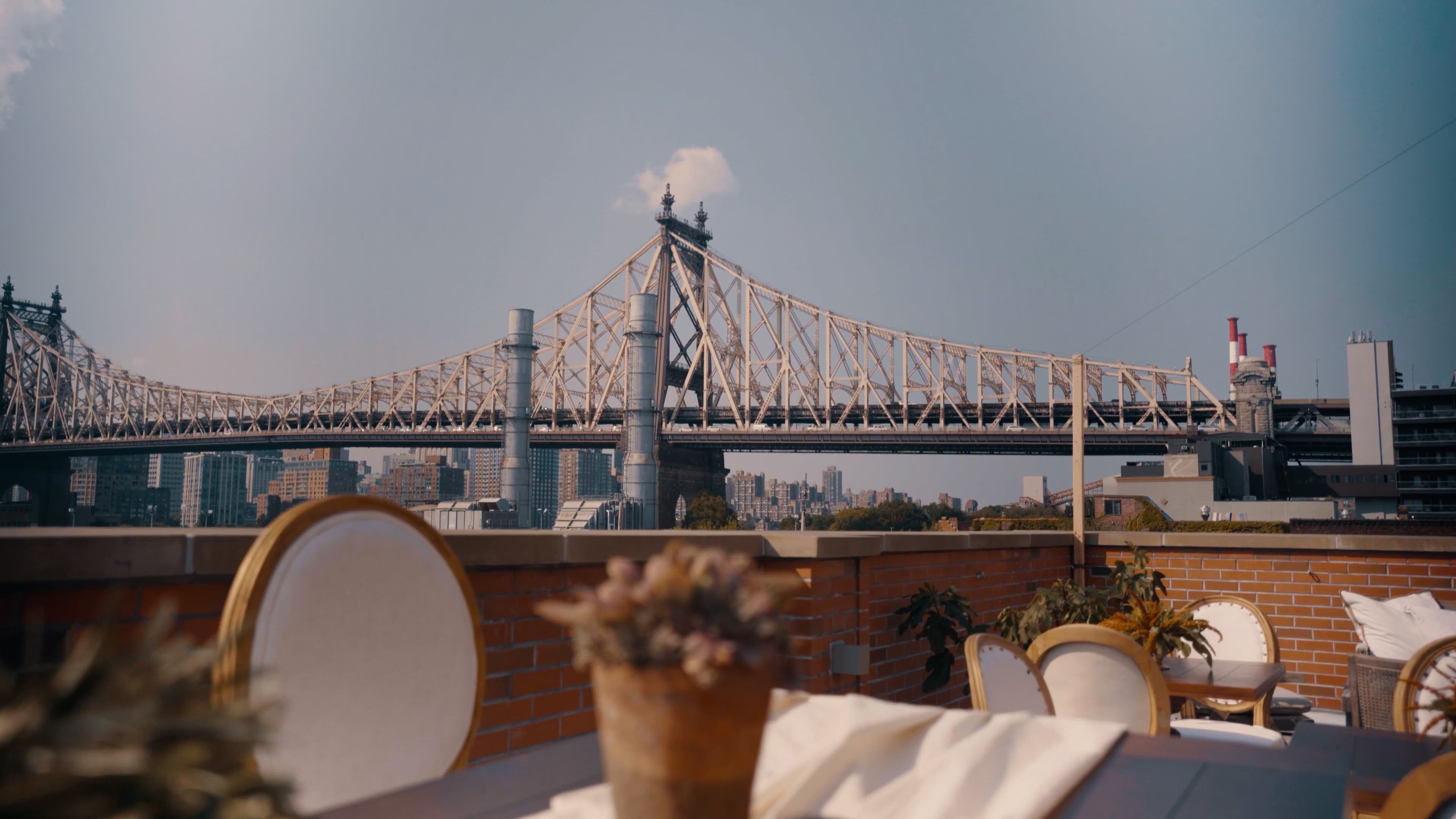 Rooftop dining with bridge view